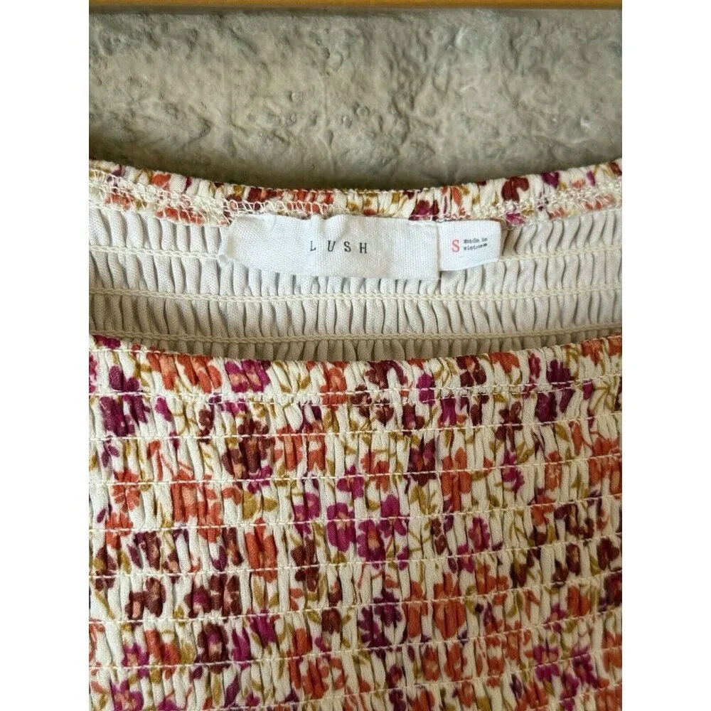 Lush Pink And Orange Floral Smocked Puff Sleeve Dress Size S - Picture 3 of 9